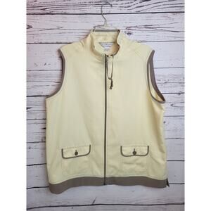 Vtg Allison Daley Jacket Vest Yellow Brown Trim Full Zip Pockets Women's Size 16